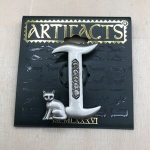 JJ Jonette Jewelry Artifacts Initial Letter I Cat Brooch Vintage. Statement.